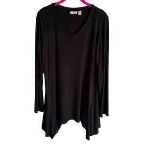 LOGO by LORI GOLDSTEIN Black Long Sleeve Ladies Handkerchief Tunic, M